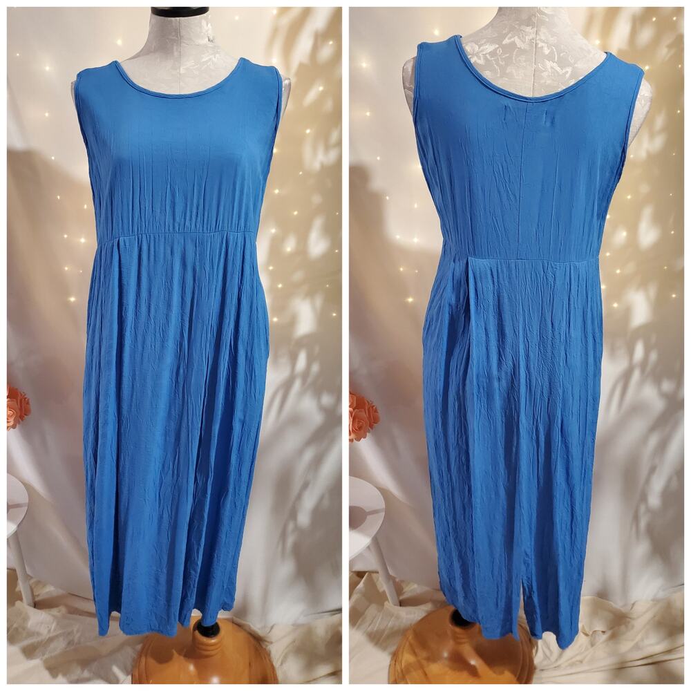 Vtg 90s Jams World Crinkle Sleeveless Midi Dress Womens Size M Blue Lightweight - Picture 1 of 15